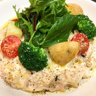 蒸し鶏と温野菜の手抜きリゾット